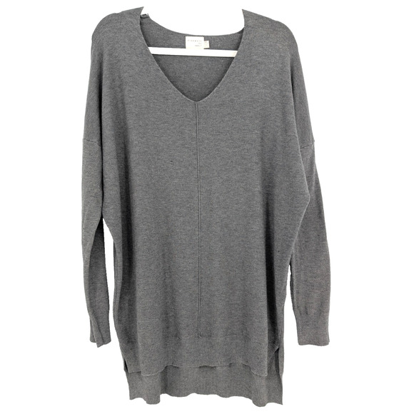 Dreamers Gray V Neck Womens Lagenlook Minimalist Asymmetrical Hem Sweater M/L - Picture 2 of 11